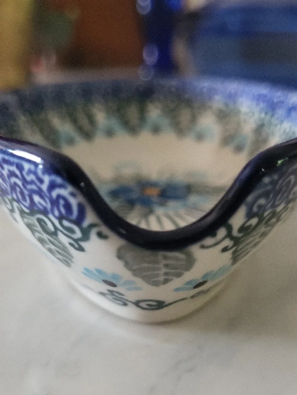 Hand-Painted Polish Pottery Forget Me Not Spoon Rest